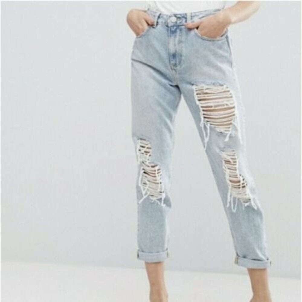 ASOS  Distressed Straight Leg Jeans Rigid Denim Light Wash 25